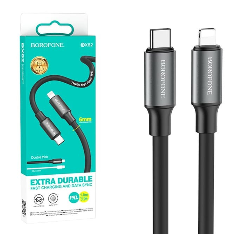 Кабель Lightning -TypeC BOROFONE BX82 PD 20W 6mm (черный) 1м