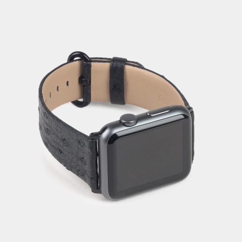 Ремешок для Apple Watch 44/45/46 mm из кожи страуса, черного цвета