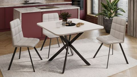 Стол кухонный обеденный раздвижной Черный муар Белый Лиссабон 100(131)х100х75 см