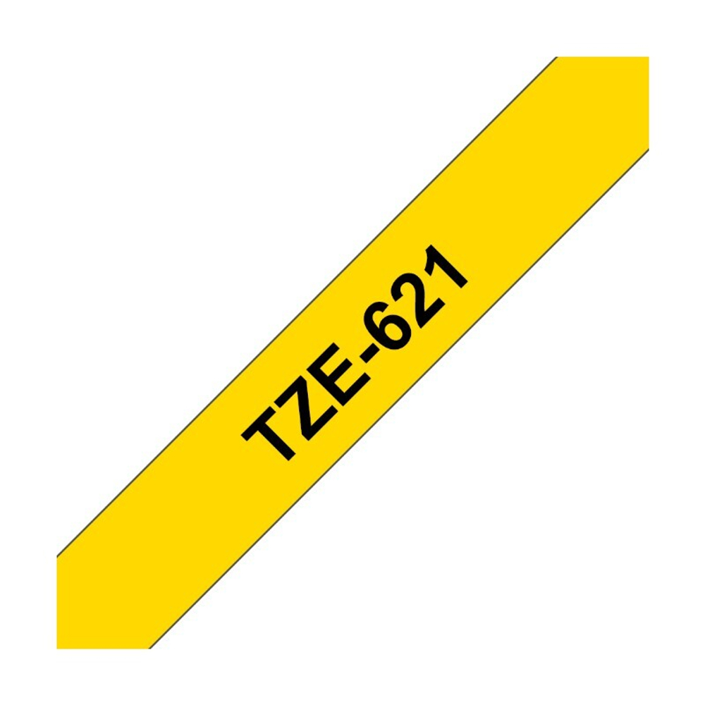 Brother TZE-621 кассета с лентой для печати наклеек, чёрный шрифт на жёлтой основе, 9мм*8м