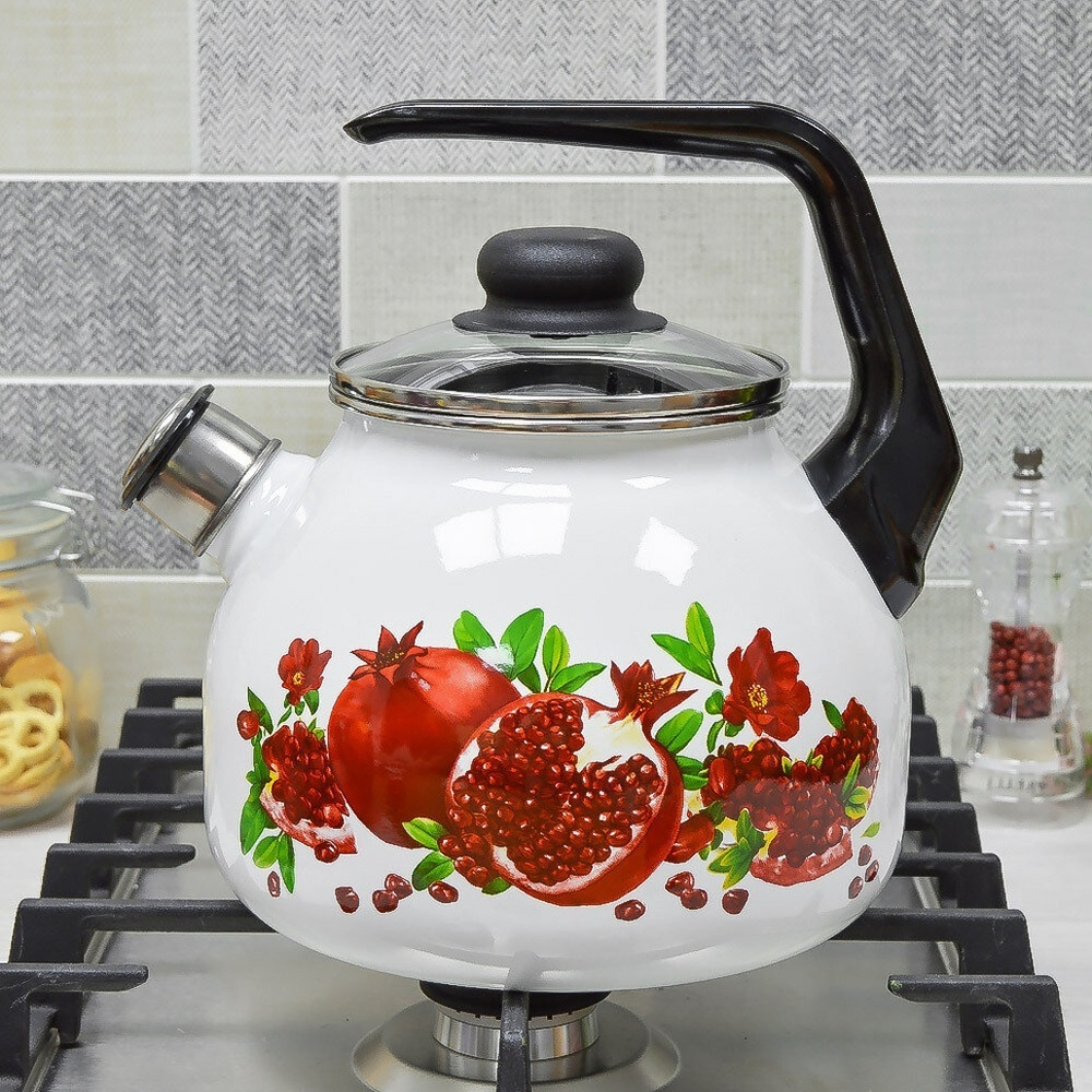 Чайник 3л со свистком с рисунком, белый