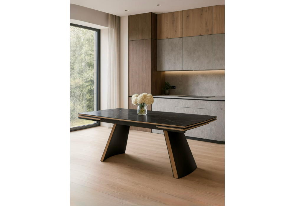 Керамический стол Woodville Симмонс 180(260)x90 shakespeare black, черный