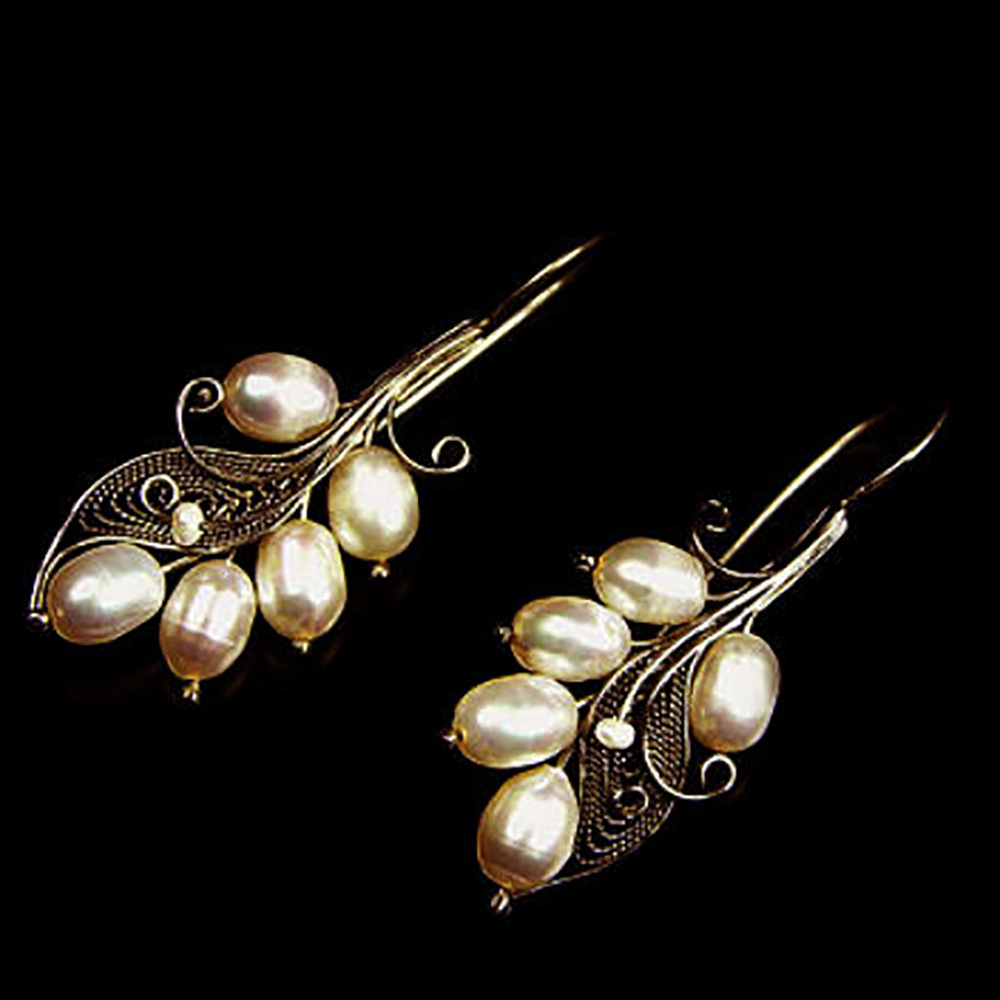 Серьги "Ландыш" жемчуг скань асс.