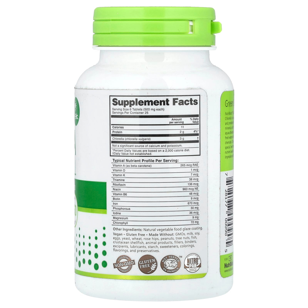 NutriBiotic, Super Greens, хлорелла, 150 веганских таблеток (500 мг в 1 таблетке)