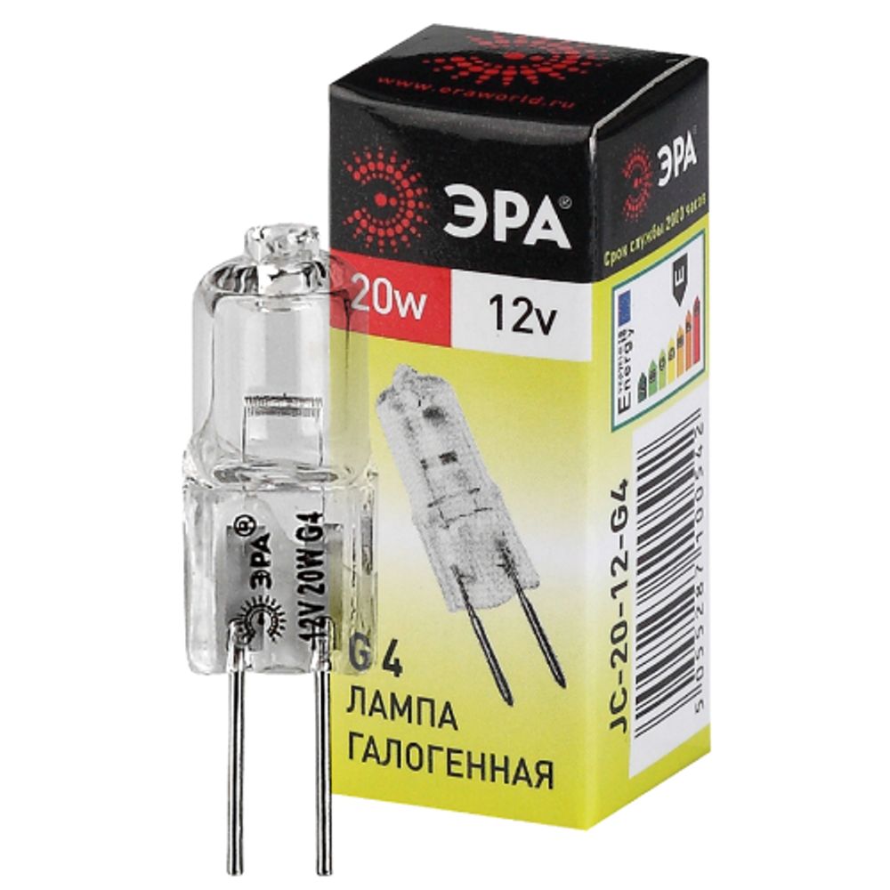 Лампа галогенная ЭРА JC-20W-12V-G4 20Вт капсула теплый белый свет G4 | Лампы галогенные Капсульные (G4, G9)
