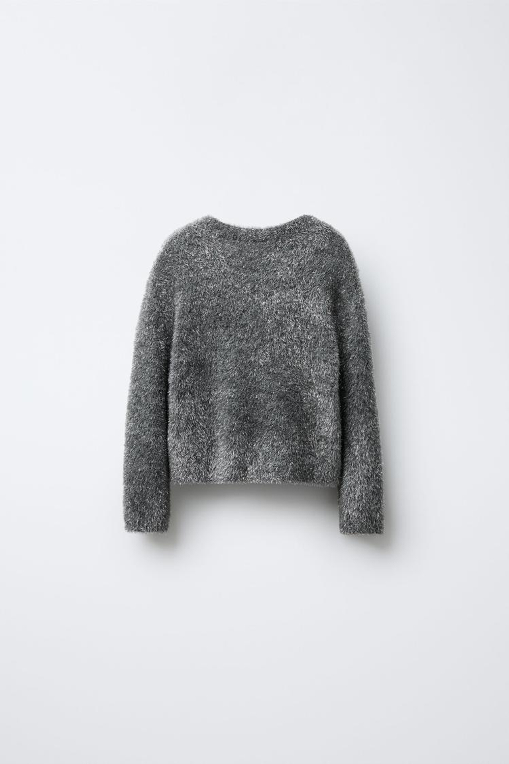 ZARA СВИТЕР ИЗ ВОРСИСТОГО ТРИКОТАЖА С БЛЁСТКАМИ, СЕРЕБРИСТЫЙ