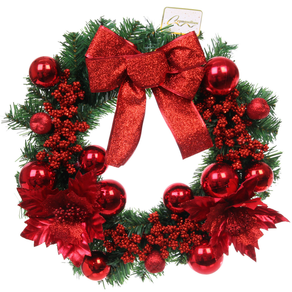 Венок хвойный «Сказочное украшение» d-40 см, ПВХ, Красный