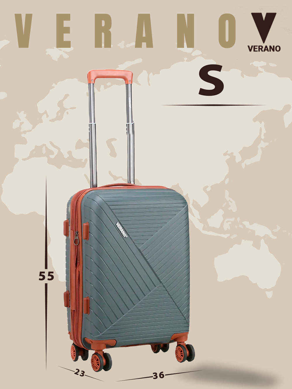 Чемодан мини "Verano" из полипропилена, съёмные колёса