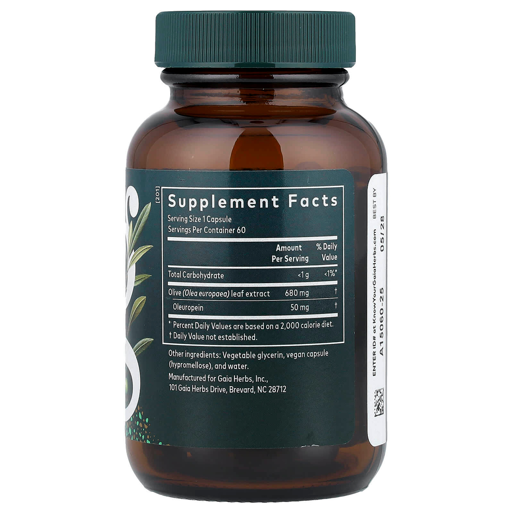 Gaia Herbs, листья оливкового дерева, 60 капсул Phyto-Caps®