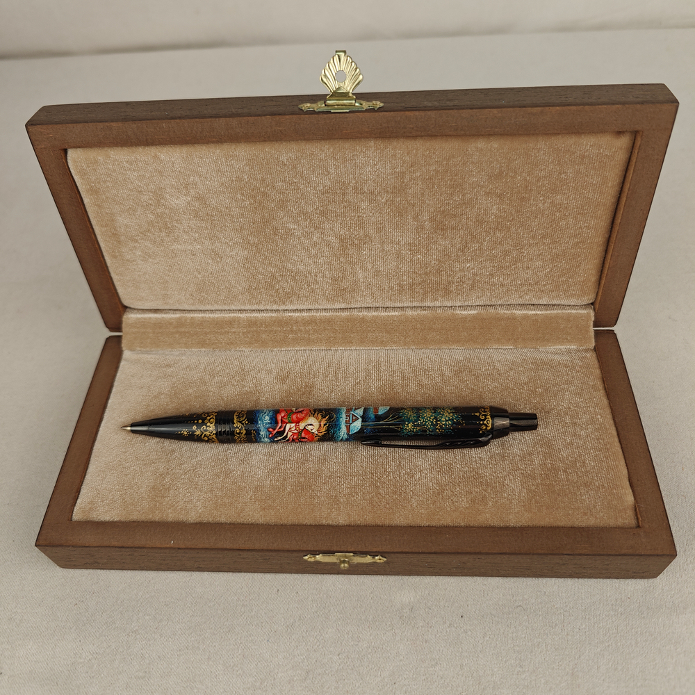 Ручка шариковая Parker "Сказочная тройка" на черном с ручной росписью Палех в футляре
