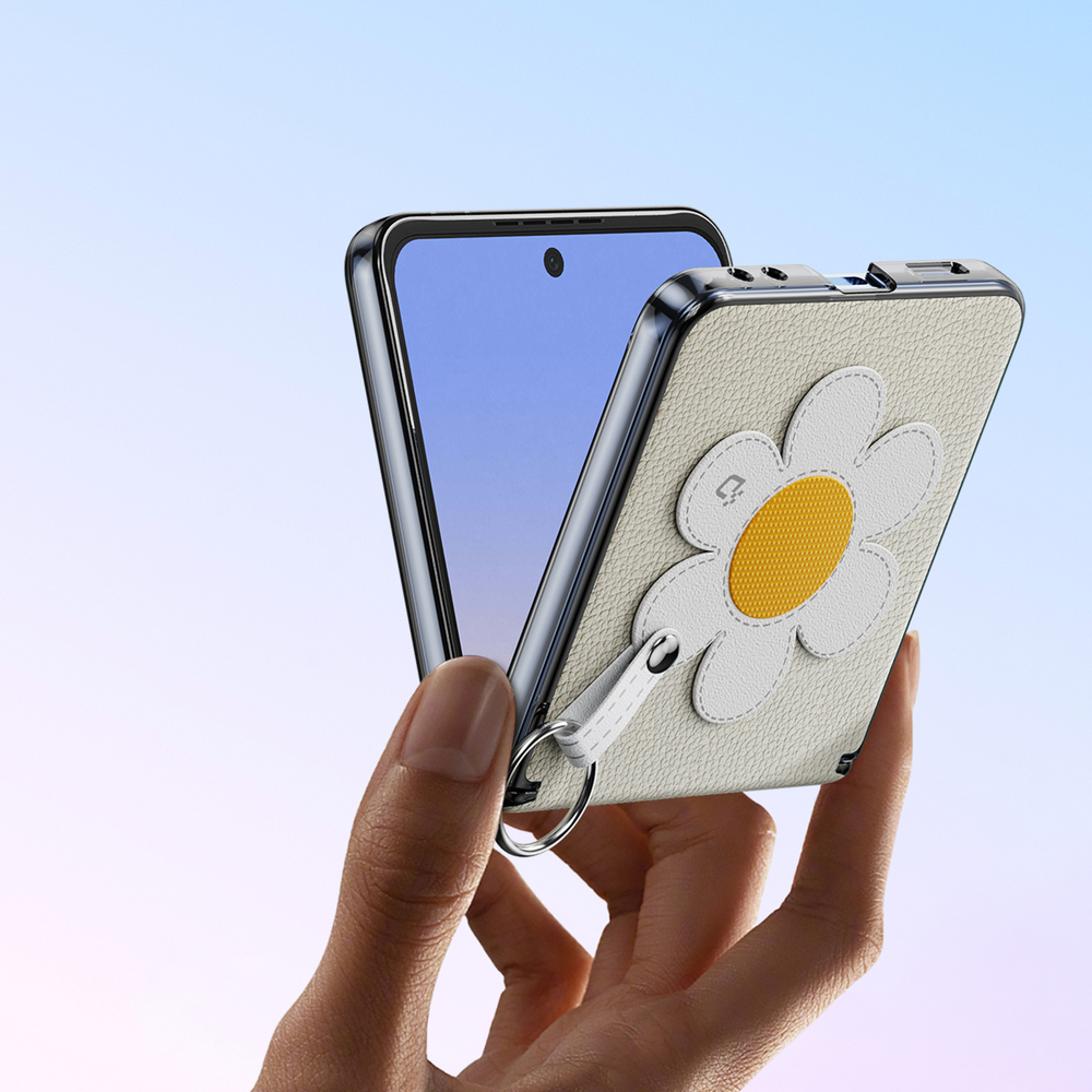 Чехол серого цвета (Daisy Edition) из искусственной кожи от Dux Ducis для Samsung Galaxy Z Flip 7, серия Luvy Series Case