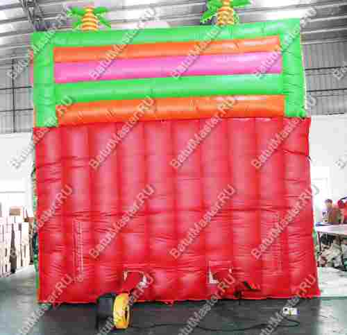 Детский надувной батут-горка "Слоник в джунглях" с окнами по бокам и птичками, 7*5*6 м