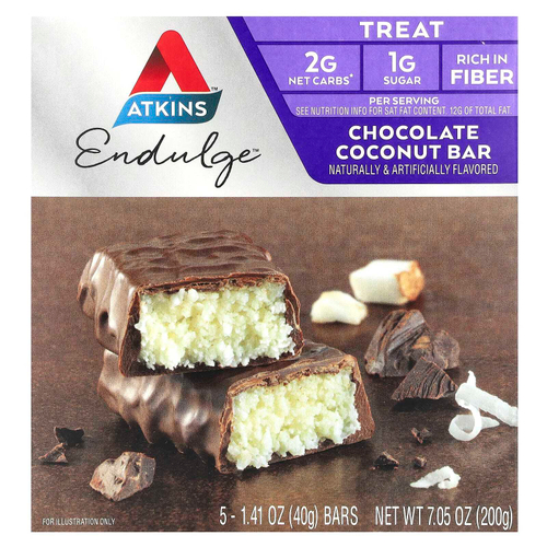 Atkins, Endulge ™, Treat, шоколадно-кокосовый батончик, 5 батончиков, 40 г (1,41 унции)