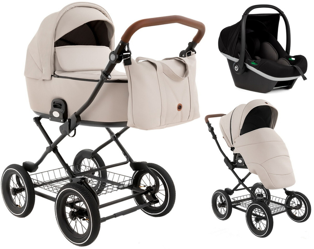 Детская коляска Roan Bass Next Classic Кожа d12 3 в 1 с автокреслом Elo Black RCL301/1 Island Stone