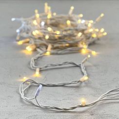 Гирлянда Нить 10м Тепло-Белая с Мерцанием Белого Диода 220В, 75 LED, Провод Белый Каучук, IP65, LTC (LL75BLW-8-2WW)