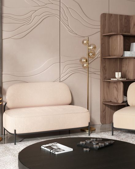 Диван Стоун велюр рельефный молочный