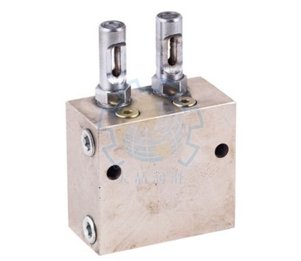 2DSPQ-L2 - Питатель для двухлинейных систем смазки с рабочим давлением 200 бар, количество выходов 2, максимальная доза 2,5 мл/цикл, с регулятором и индикатором