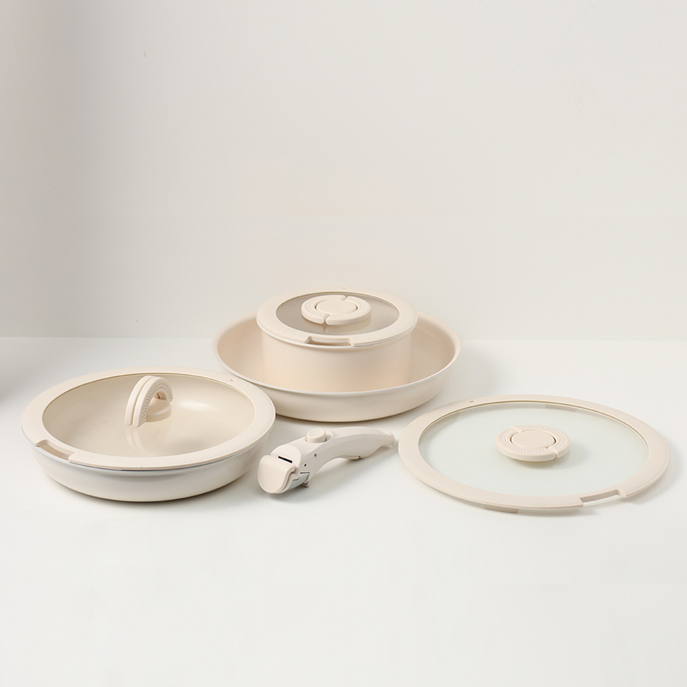 Набор посуды для приготовления со съемной ручкой smart ceramic, 7 предметов, цвета топленого молока