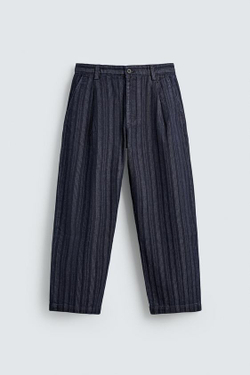 ZARA БРЮКИ ЧИНОС RELAXED FIT В ТОНКУЮ ПОЛОСКУ, СИНИЙ