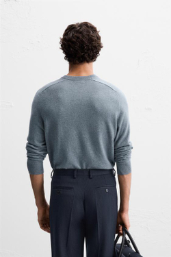 ZARA СВИТЕР ИЗ ЛЕГКОЙ ШЕРСТИ И КАШЕМИРА, НЕБЕСНО-ГОЛУБОЙ