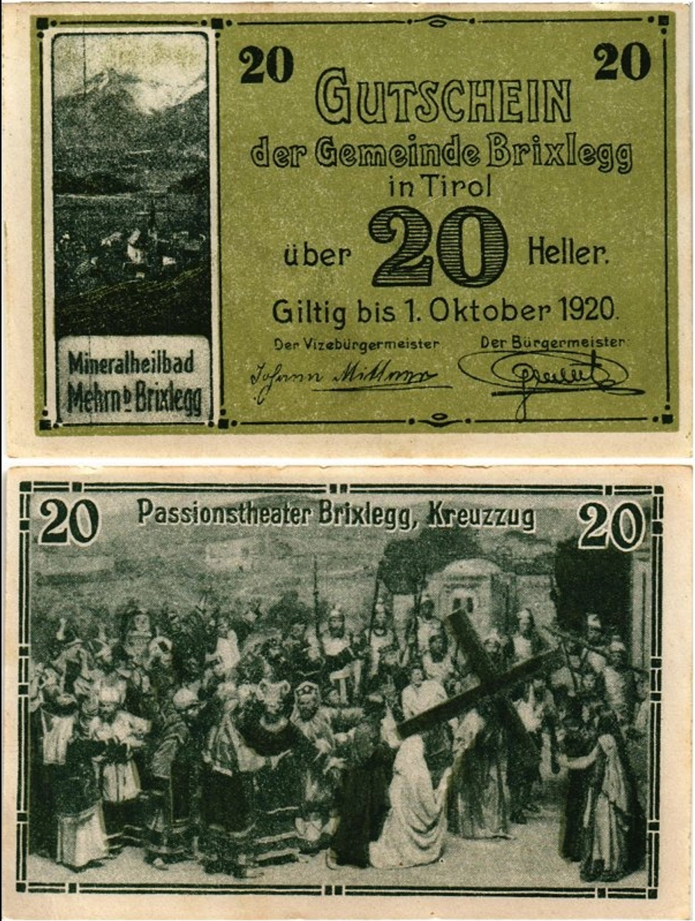 Австрия 20 геллеров 1920 Брикслегг aUNC