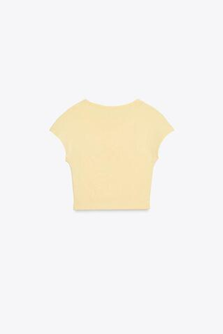 ZARA УКОРОЧЕННАЯ ФУТБОЛКА ИЗ ХЛОПКА И МОДАЛА, ЖЕЛТЫЙ