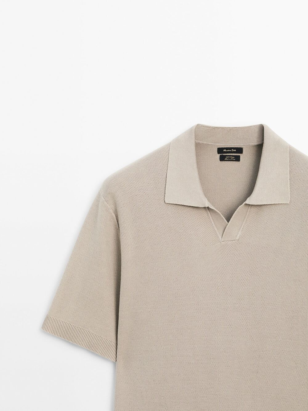 Massimo Dutti Свитер с воротником поло и короткими рукавами, хаки