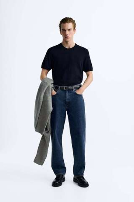 ZARA ФУТБОЛКА ИЗ СМЕСОВОЙ ВИСКОЗЫ, МОРСКОЙ СИНИЙ
