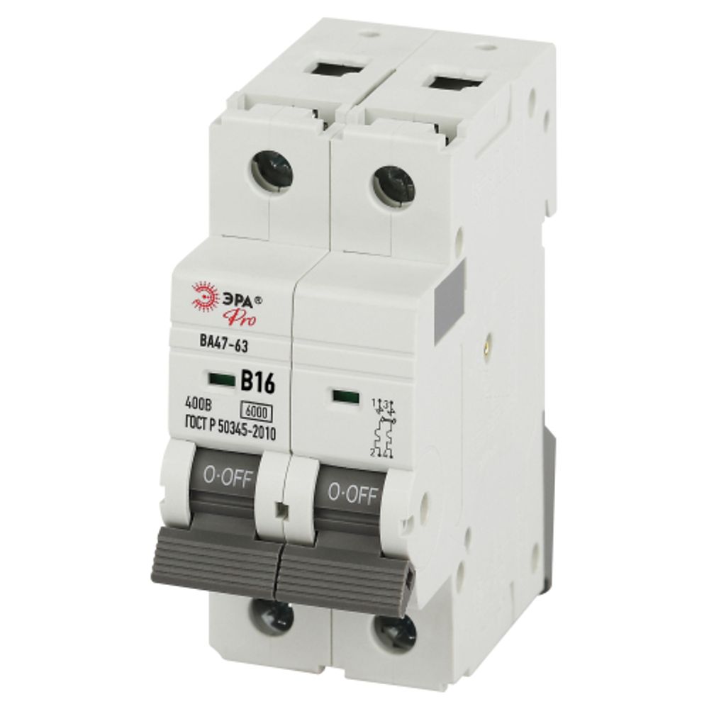 Автоматический выключатель ЭРА PRO VA63-2P16B6 ВА47-63 2P 16А кривая B 6кА