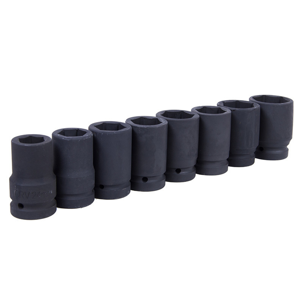 МАСТАК (100-68008C) Набор глубоких торцевых головок 1", шестигранные, 24-41 мм, для мультипликатора,  8 предметов