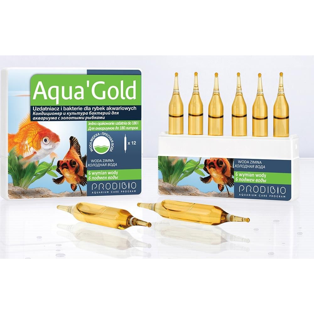 Prodibio Aqua Gold 12 ампул - кондиционер и бактерии для аквариумов с золотыми рыбками (1 ампула до 30 л)