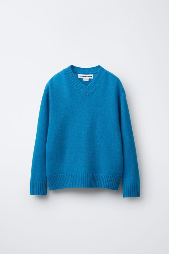 ZARA Х BENSIMON ® СВИТЕР ИЗ СМЕСОВОЙ ШЕРСТИ, ЯРКО-СИНИЙ