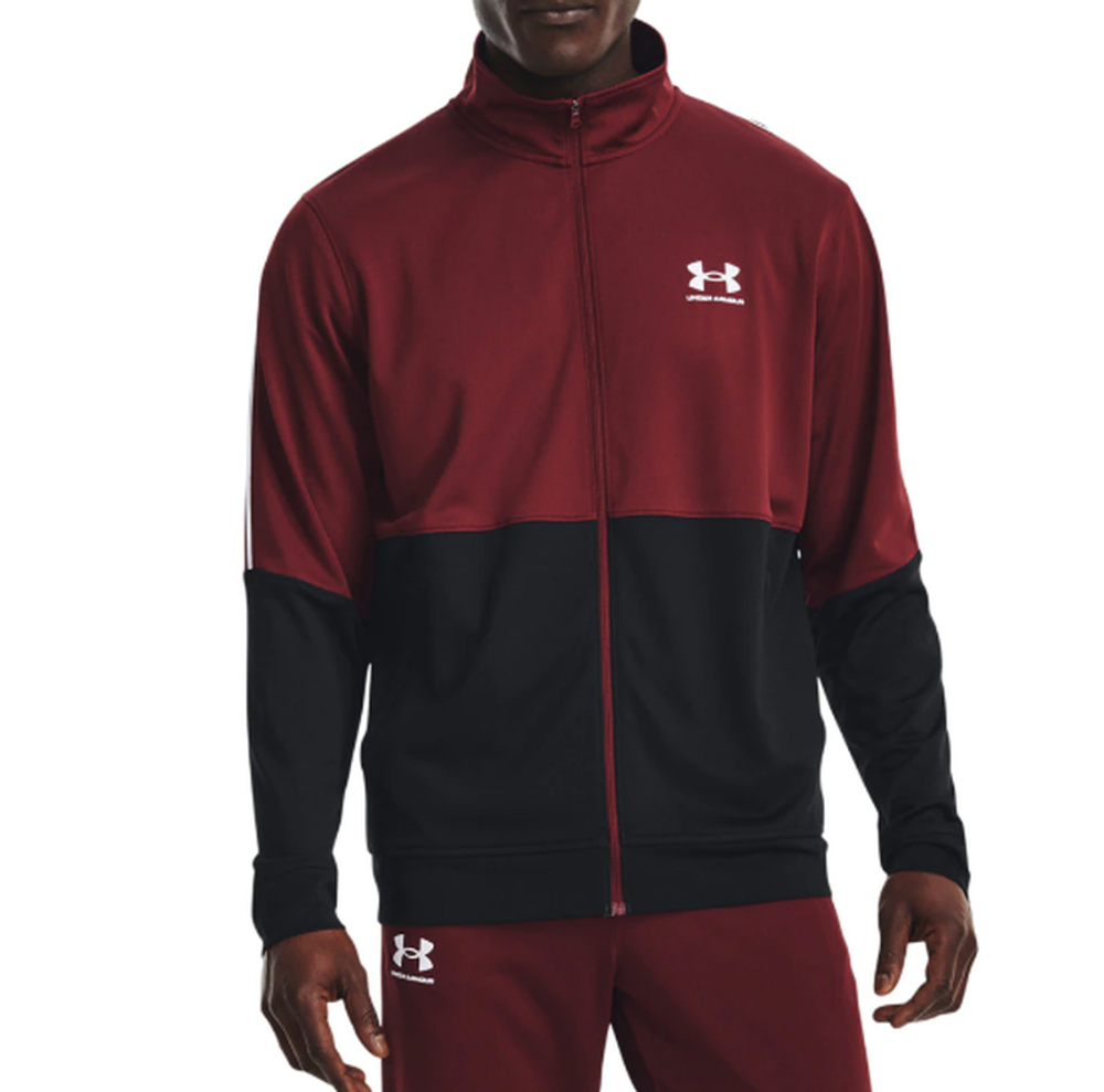 Мужская теннисная кофта Under Armour Men's UA Pique Track Jacket - chestnut red/black