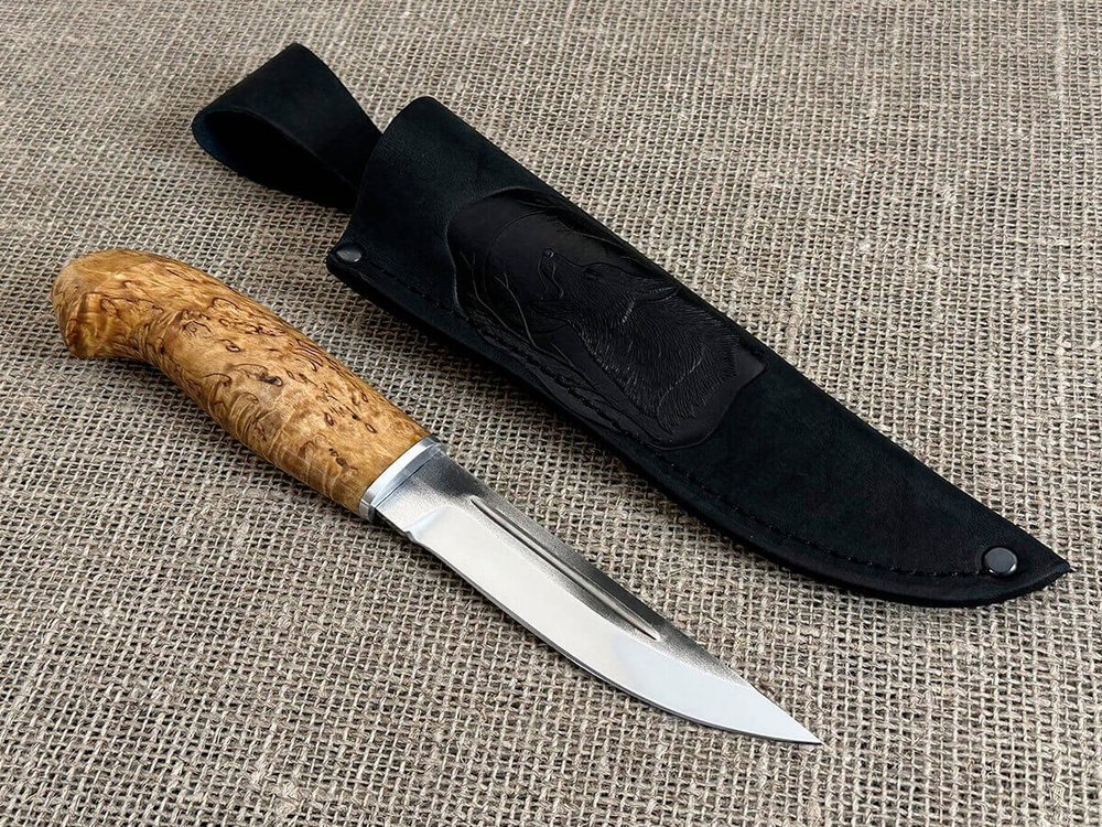 Финский нож Пуукко, сталь Х12МФ, рукоять карельская берёза