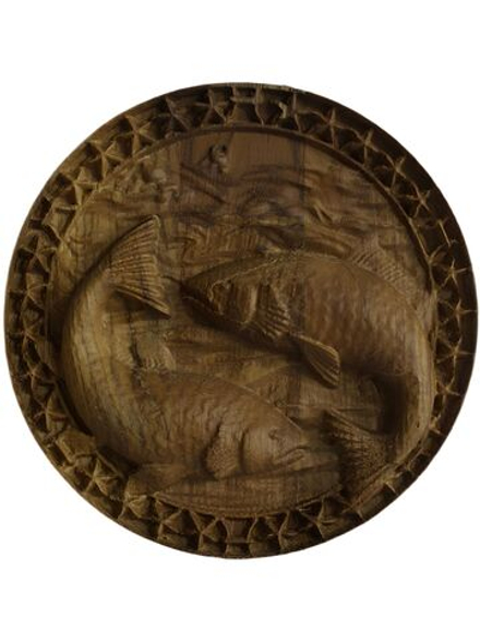 Панно Знаки Зодиака "Рыбы" резное из массива дуба. Размер (диаметр) 14см.