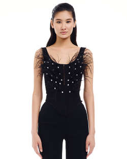 Корсет Doll (Дол) с перьями черный