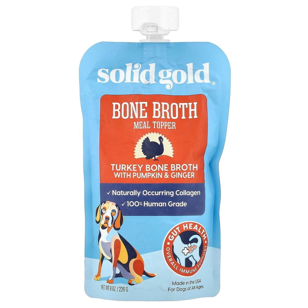 Solid Gold, Bone Broth Meal, для собак, для всех возрастов, костный бульон из индейки с тыквой и имбирем, 226 г (8 унций)