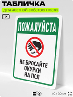 Табличка для частной территории "Пожалуйста, не бросайте окурки", на дом, для участка, для подъезда, 40х30 см, Silver Plane x Айдентика Технолоджи