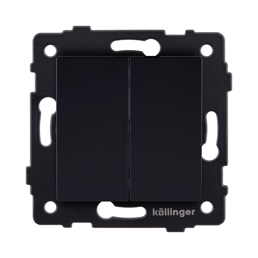 Выключатель 2-клавишный проходной 10А/250В, черный Kollinger REA-S-009BK для Aspekt, Eleganz, Reflex