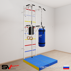 Шведская стенка Sv Sport усиленная 6746 (Турник стандарт/Брусья/Канат/Кольца/Цепь/Мешок 22кг/Мат 1м)