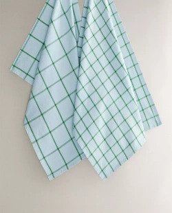 ZARA HOME КУХОННЫЕ ПОЛОТЕНЦА ИЗ ХЛОПКА В КЛЕТКУ (НАБОР ИЗ 2 ШТ.), СИНИЙ