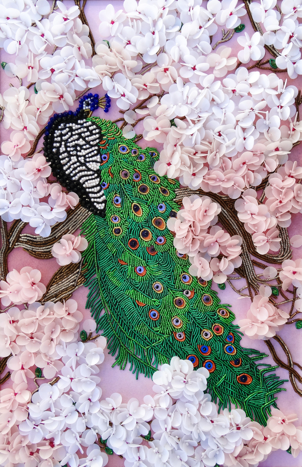 С-12 Набор для вышивания хрустальными камнями Павлин на цветущей сакуре