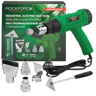 Фен промышленный электрический с насадками 2000Вт RockFORCE RF-HG65-2000LCD