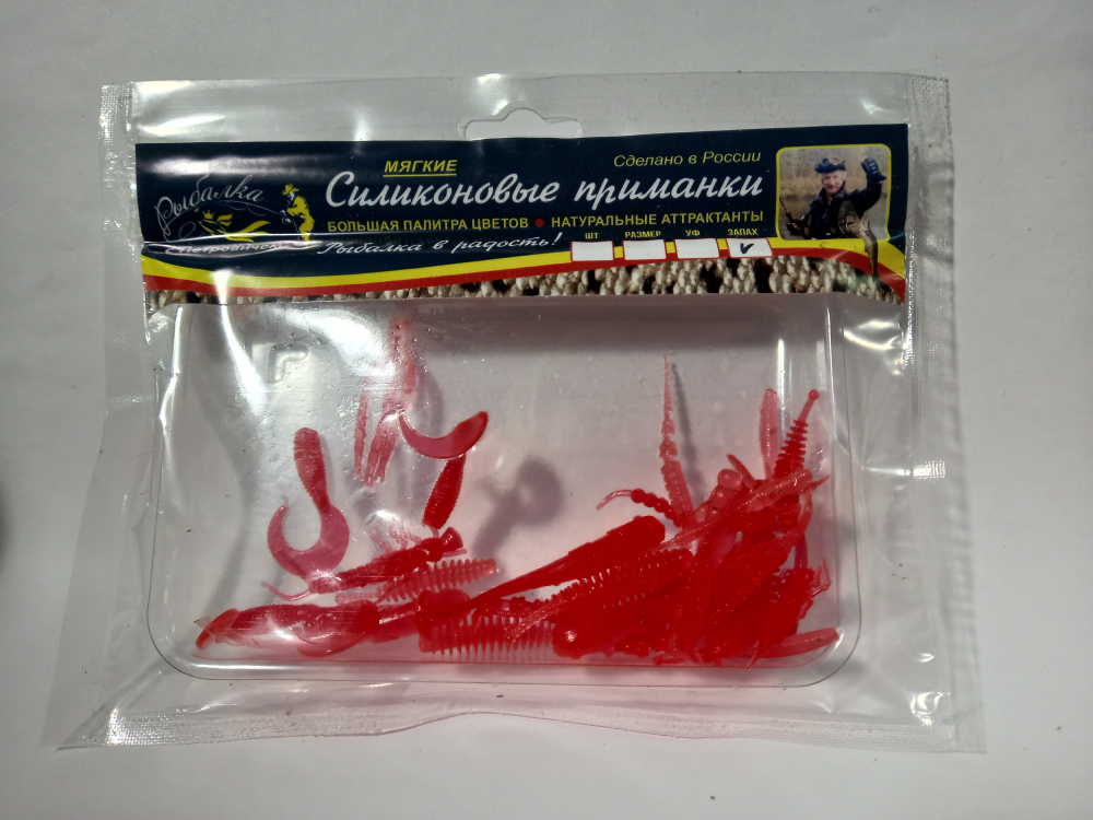 Миксовый набор силиконовых приманок РсП. Цвет густо красный.