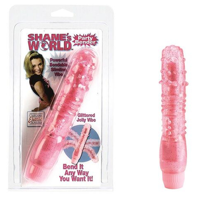 Розовый вибратор с хребтом и блёстками PARTY BENDER - 15,5 см. (Цвет: розовый)