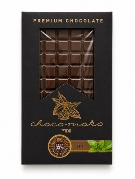 Шоколад темный с мятной начинкой «choko-moko», 55 % какао, 80 г
