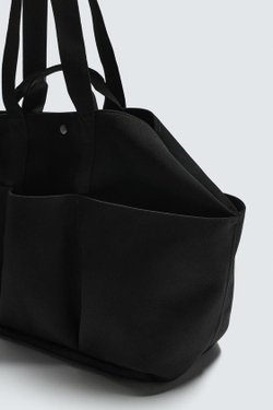 ZARA СУМКА ШОПЕР ИЗ ТЕХНО ТКАНИ, ЧЕРНЫЙ