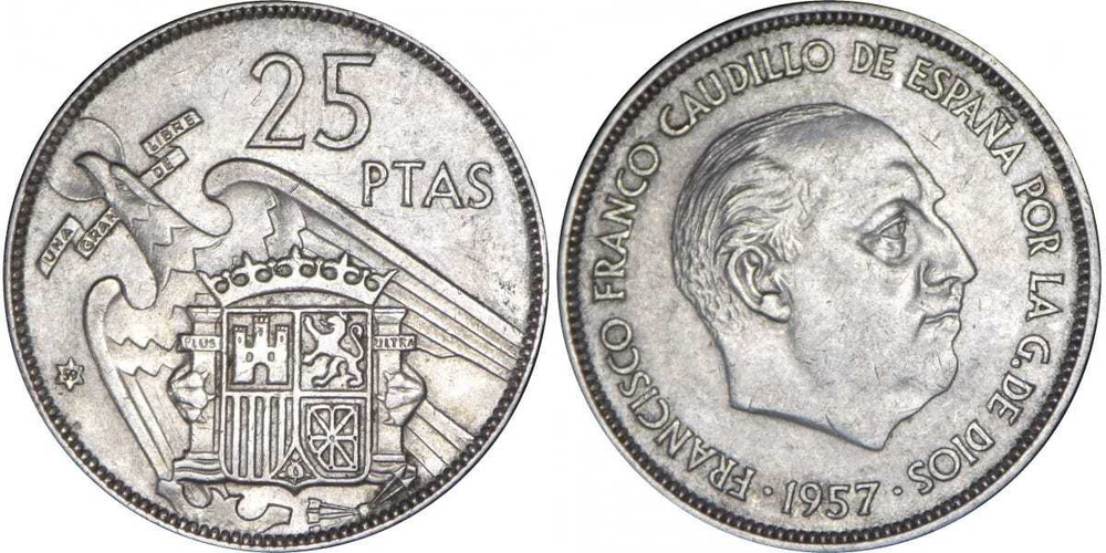 Испания 25 песет, 1957 Франсиско Франко XF