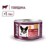 Влажный корм AWARD для взрослых собак паштет из говядины с морковью 12шт по 200г