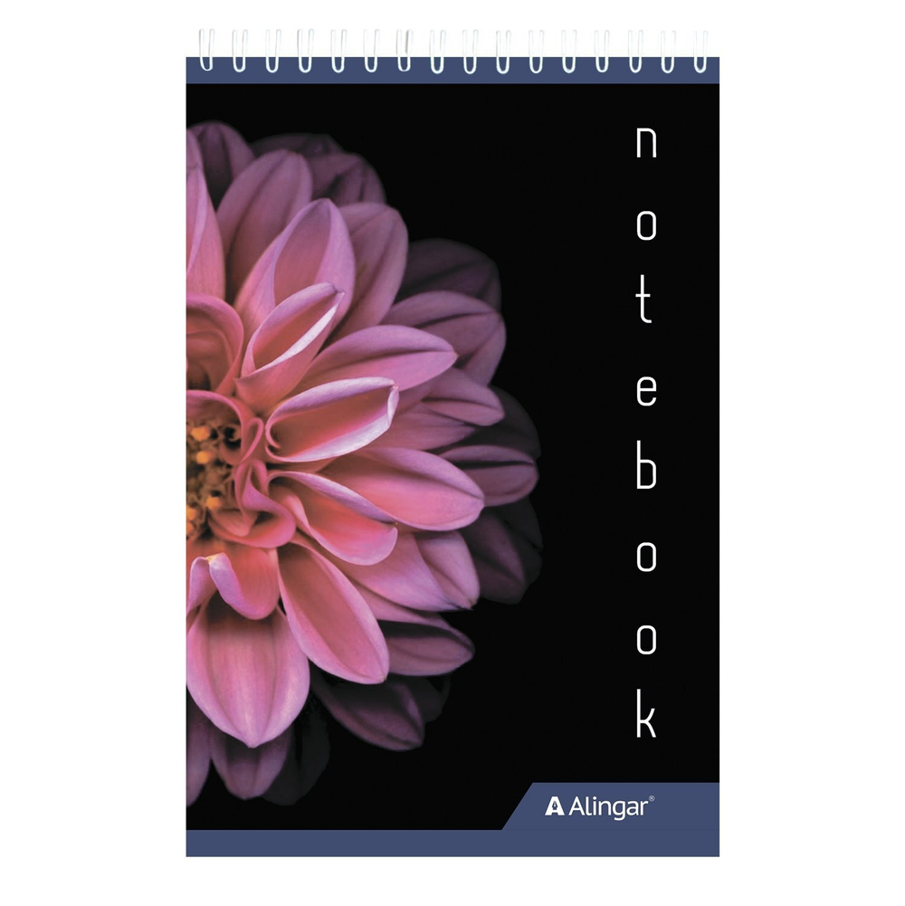Блокнот А6, гребень, Alingar, мелованный картон, 60 л., клетка, "Яркая хризантема на черном"